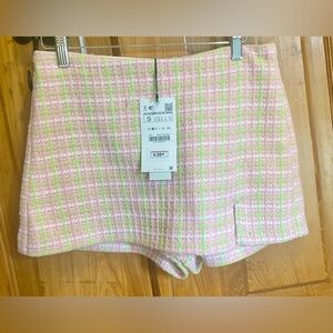 NWT Zara Tweed Skort- size Small - pink- lime green- white
